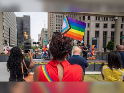Detroit officials and residents gathered for the annual pride flag raising in Spirit Plaza